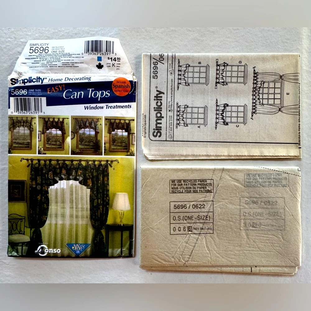 Simplicity 5696 Can Tops Window Treatments Uncut Sewing Pattern